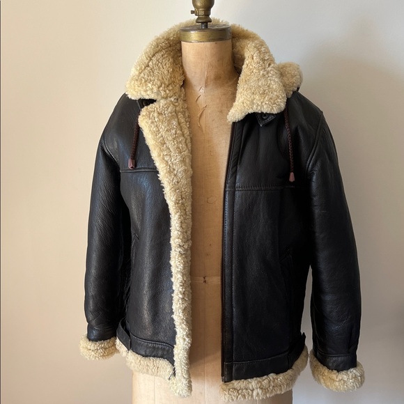 Vintage Jackets & Blazers - Vintage Shearling Sheepskin Leather Aviator Bomber Jacket